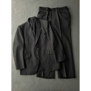 Vintage 1970s Joe Feller Wool Striped Suit Size 41 Grey 2 Piece Blazer Trousers
